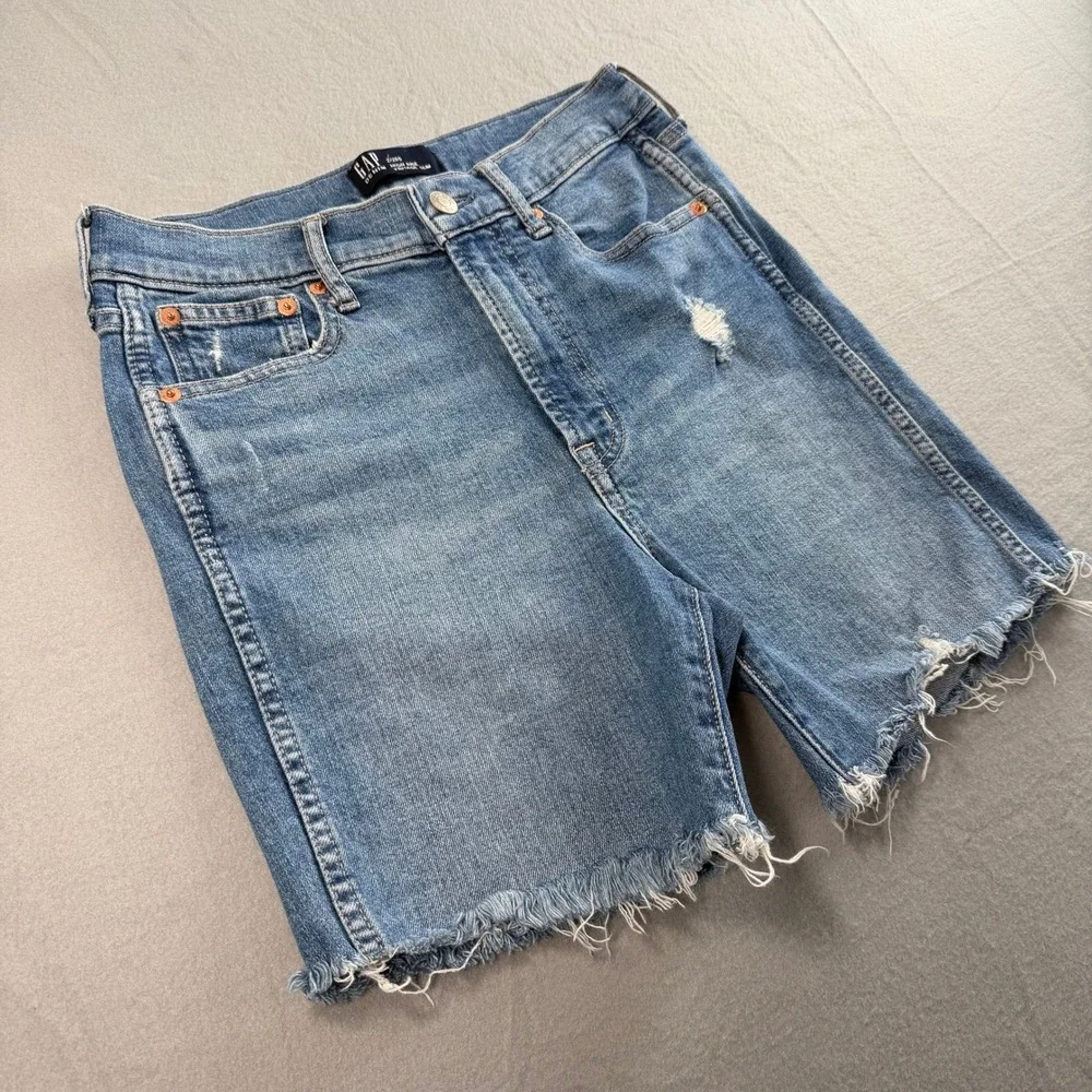 Gap Distressed High Rise Vintage Slim Denim Shorts Womens 2/26S Blue